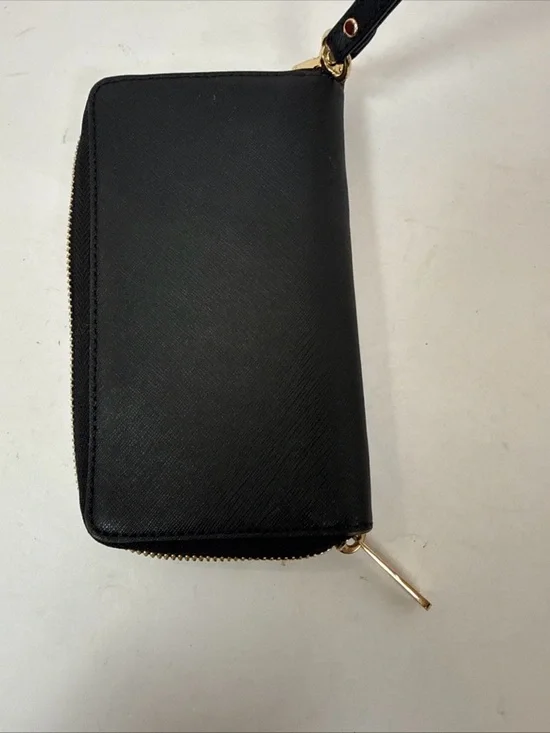 Michael Kors Jet Set Black Wristlet Wallet Zip Around Phone Holder Gold - Picture 7 of 8